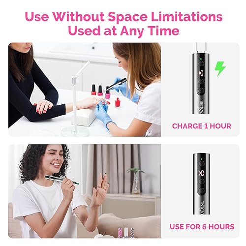 Miniatura 5 de MelodySusie PC180F 25000RPM - Kit de taladro eléctrico inalámbrico para uñas de gel acrílico, 25 velocidades, 25 velocidades, manicura y pedicura