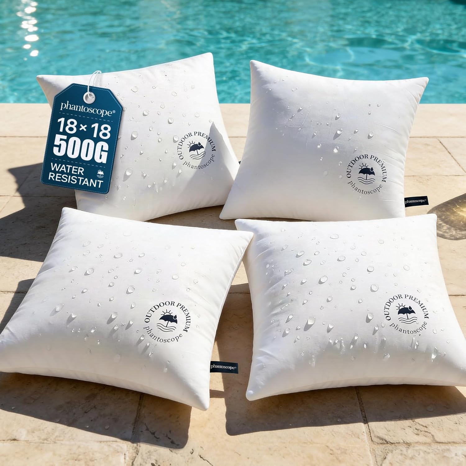 Phantoscope 18x18 Outdoor Pillow Inserts - Pack of 4 Outdoor Pillows Waterproof Down Alternative Throw Pillows with Webbing, Couch Sham Cushion Stuffer for Patio and Porch Furniture