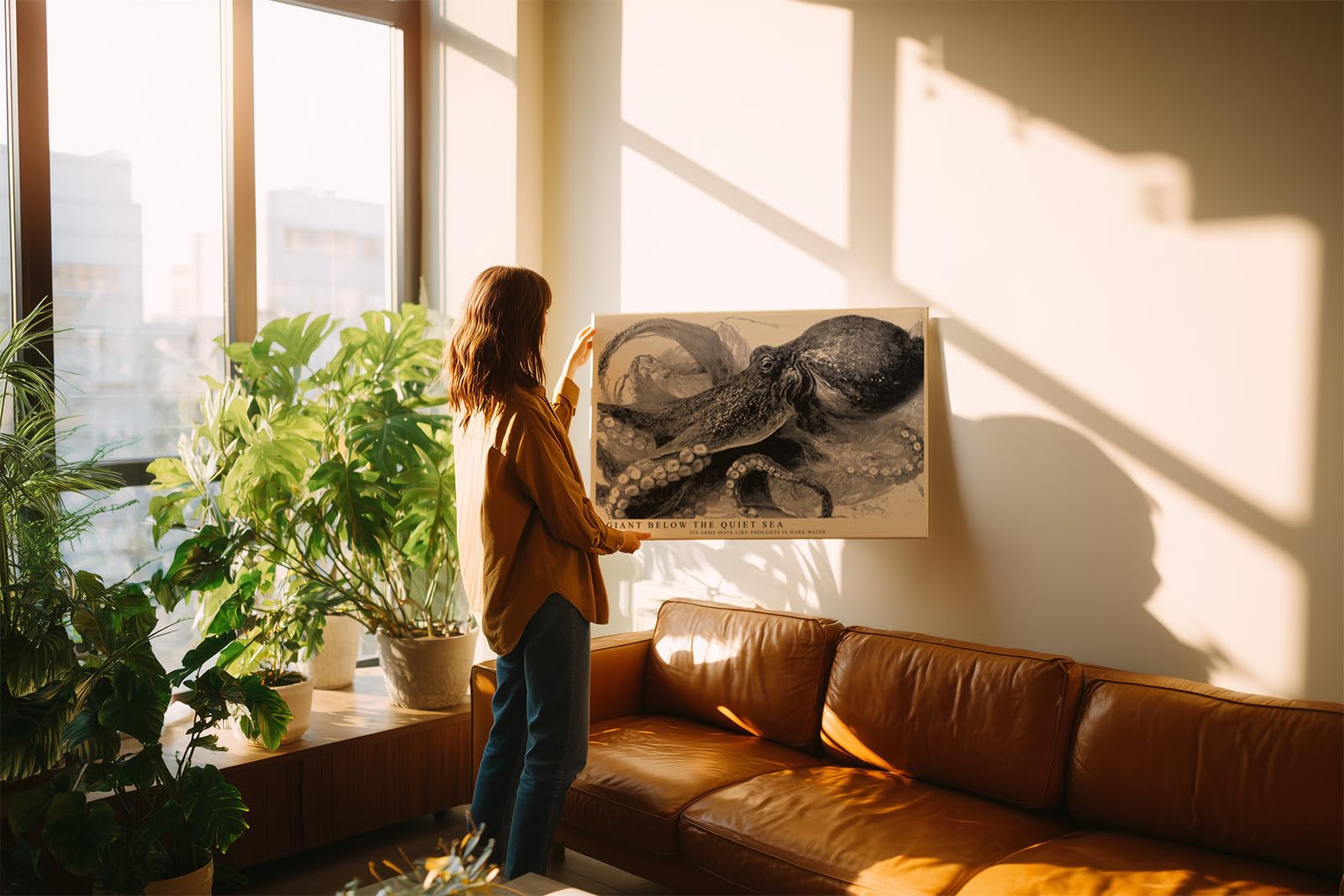 Paul Sinus Wandbild 150x100cm Oktopus Illustration Meereskunst Schwarz Weiss Vintage Naturstudie