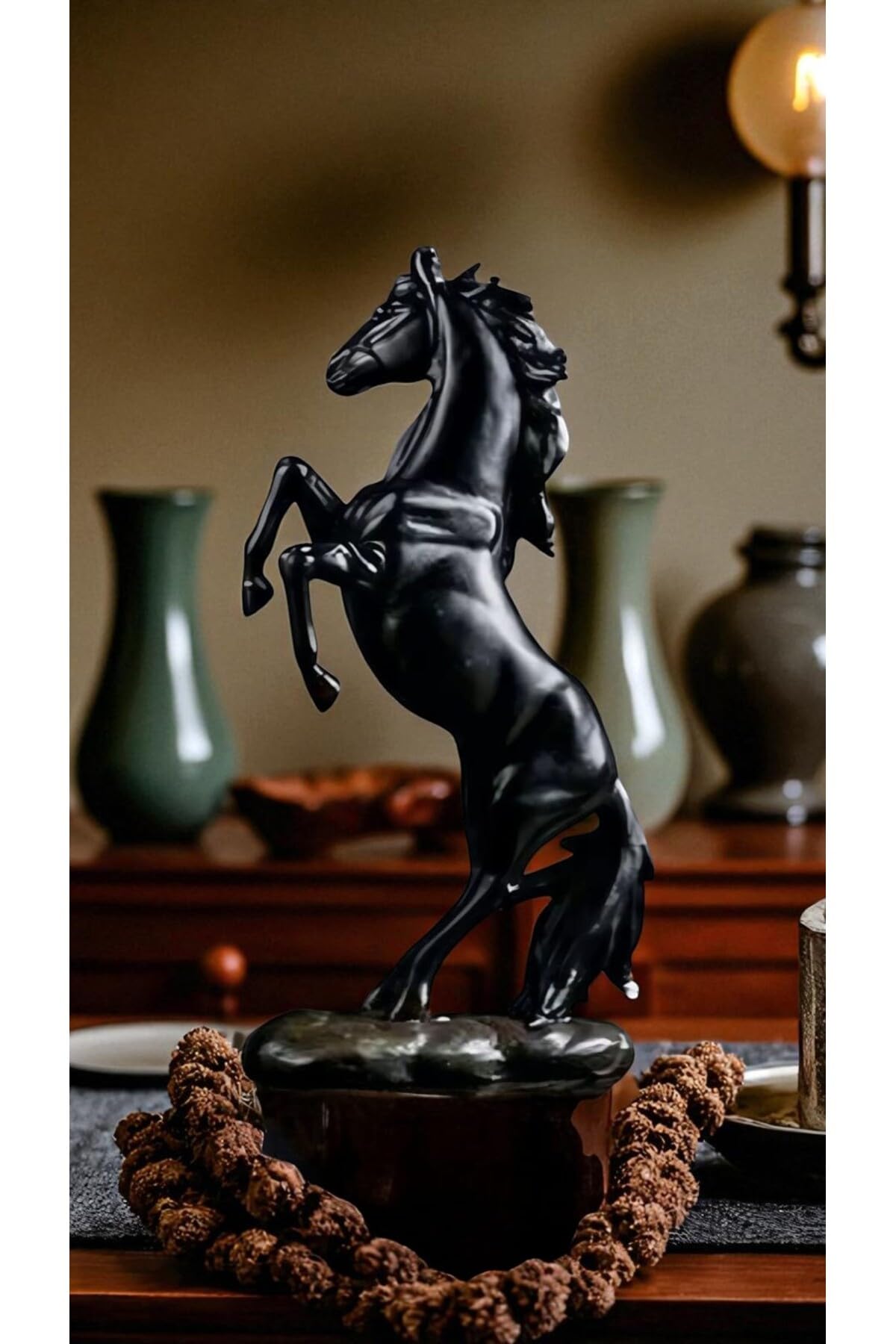 SODEF Statue Cheval Cabré Moderne Noir 18x35cm en Polyester Élégant Cadeau Décoratif - Noir