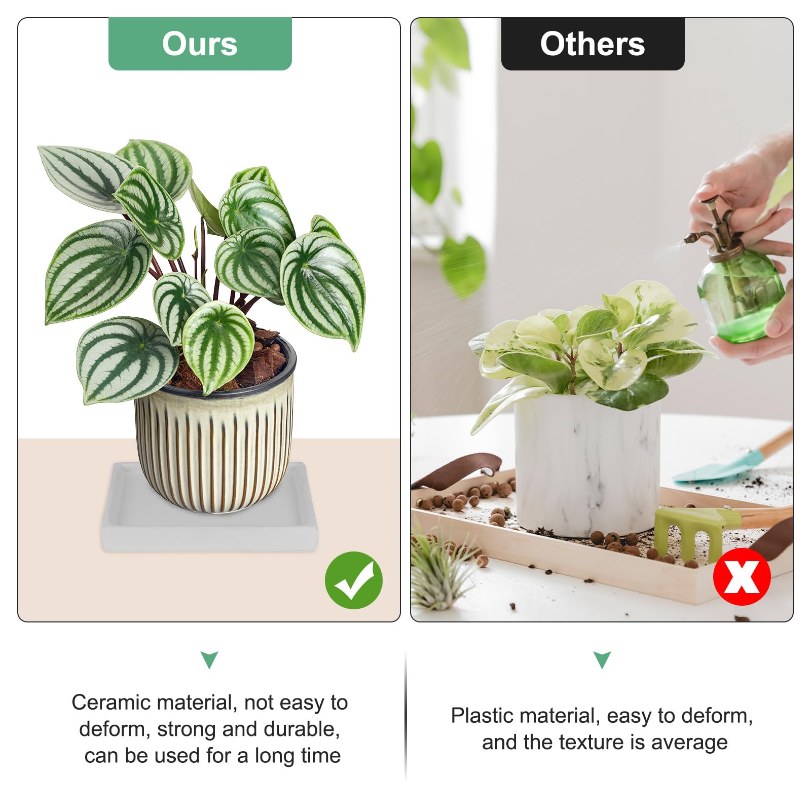 M METERXITY 2-Pack Ceramic Plant Saucer, 5 Inch Plant Water Catcher Tray - Image 4