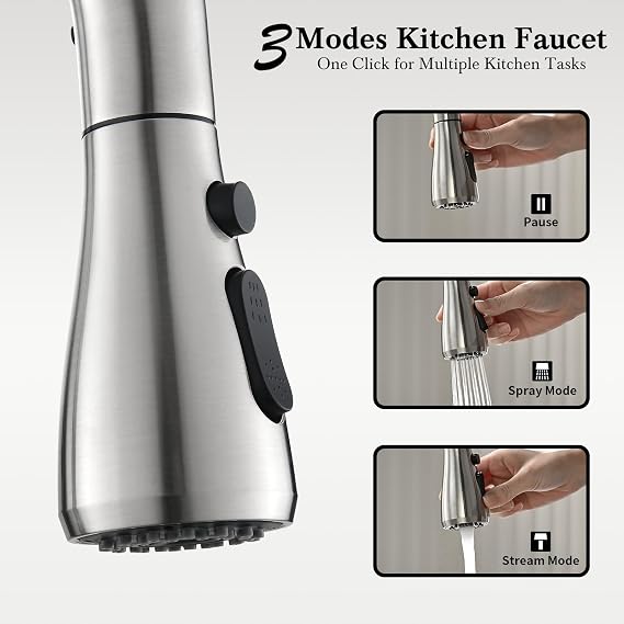 Ibergrif Kitchen Faucets Pull Down Sprayer, Brushed Nickel, Stainless Steel