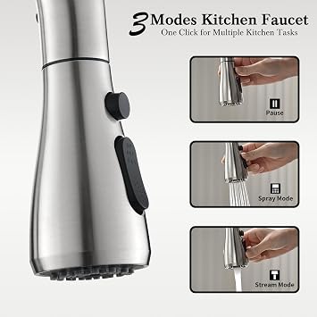 Ibergrif Kitchen Faucets Pull Down Sprayer, Brushed Nickel, Stainless Steel