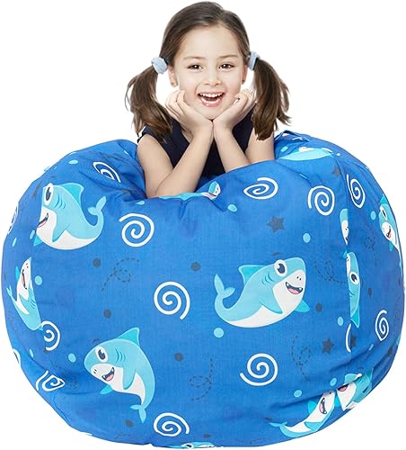 LOLOMLO Funda para puf de almacenamiento de animales de peluche, para niños, mantas, toallas, puf (solo funda), sofá de lona con cremallera YKK,