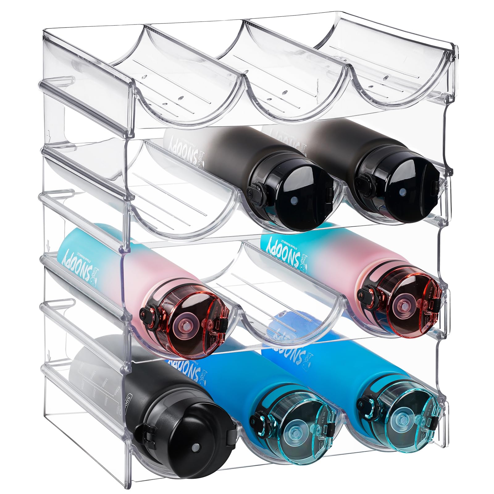 JIIKOOAI 4PCS Stackable Water Bottle Organizer, Home Plastic Storage Wine Bottles Holder Water Bottle Storage Rack stand for Cupboard Kitchen Countertops, Cabinet, Office