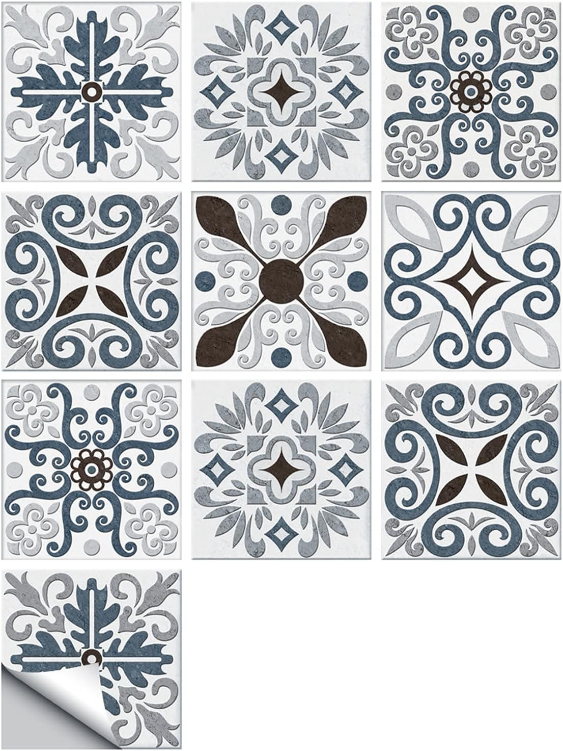 Dekori 壁紙シール はがせる タイルシール 枚セット おしゃれ 北欧風デザイン ウォールステッカー Pvc製 断熱 防水 防汚性にも優れ 接着剤付き 自分粘着 簡単取付 モザイクタイルシール 賃貸でも安心 地面 キッチン 洗面所 トイレ ウォール Diy 補修 模様替え 10cm 10cm