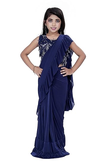 WESTRO CULTURE Readymade Stitched lycra blend Saree for girls