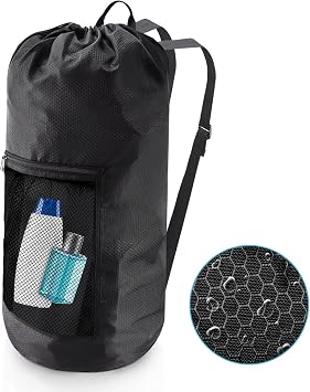 Laundry Bag Backpack,Olosar Extra Large Travel Laundry Bag with Mesh Pocket & Adjustable Shoulder Straps,Dirty Clothes Travel Bag for College Students Dorm,ApartmentBlack