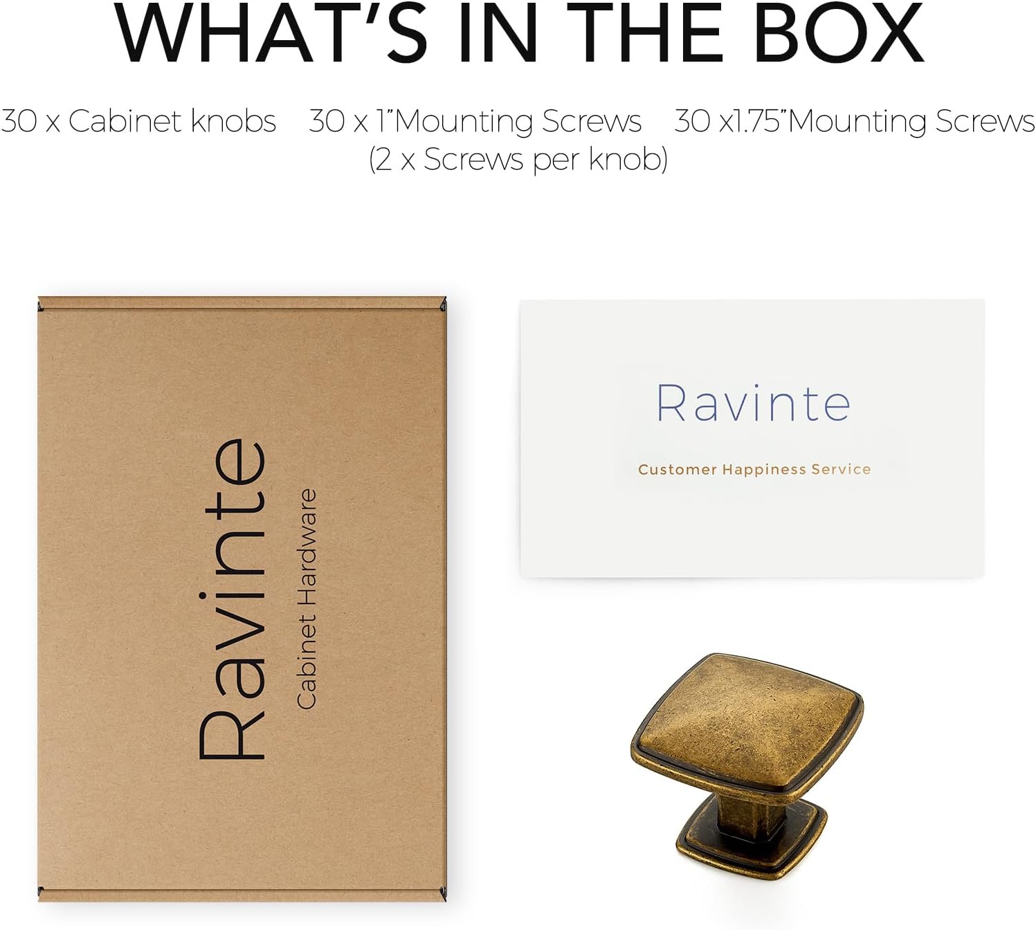 Ravinte 30 Pack Antique Brass Kitchen Cabinet Square Knob Single Hole Cabinet Hardware for Dresser Drawer Cabinet Pulls Drawer Knobs Cabinet Knobs