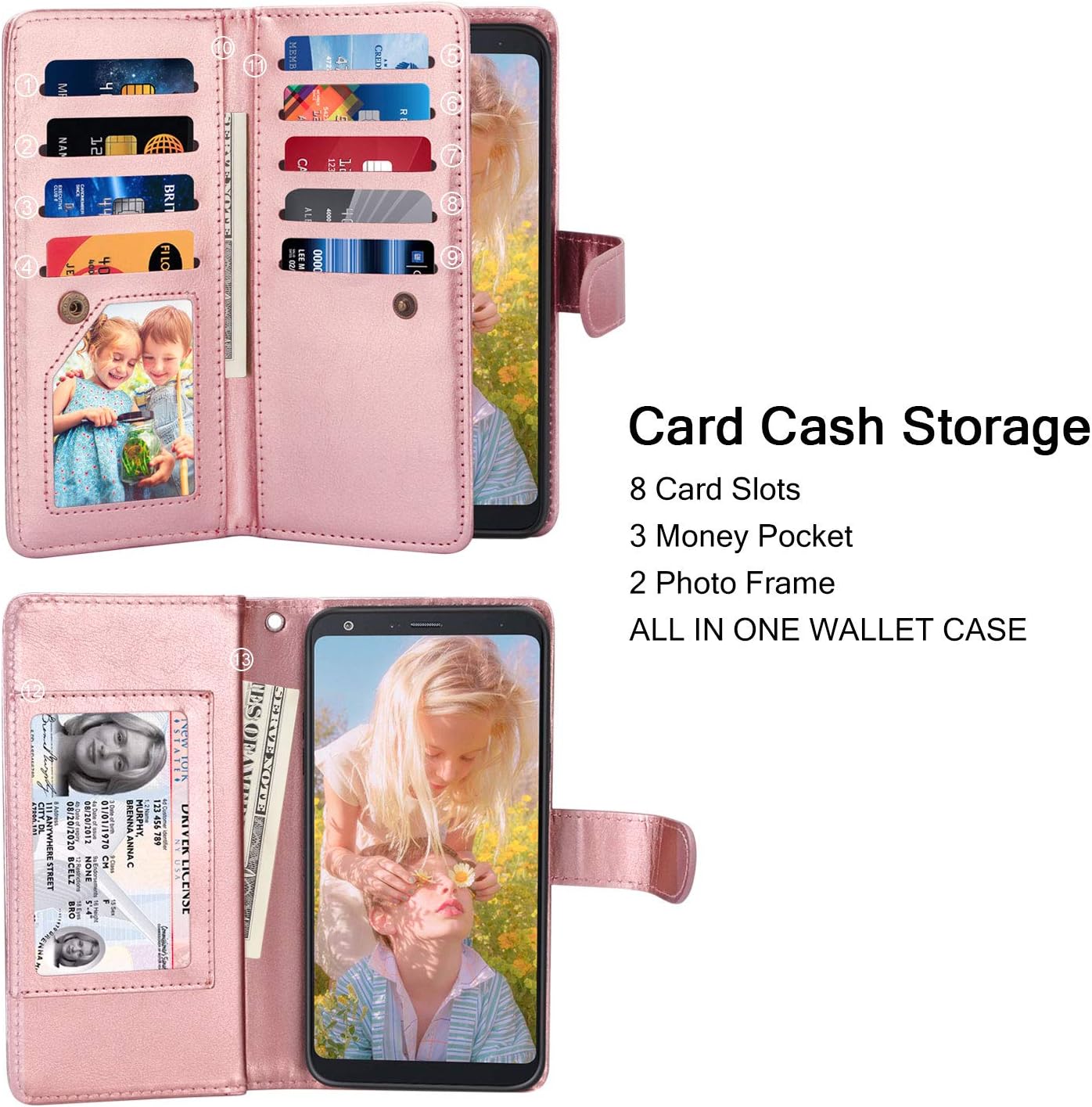 TILL for LG Stylo 4 / Stylo 4 Plus Case, TILL LG Stylo 4 / Stylo 4 Plus [PU Leather] Flip Wallet Case [Cash & Card Slot Holder] [Kickstand] Detachable Magnetic Folio Protective Case Cover [Rose Gold]