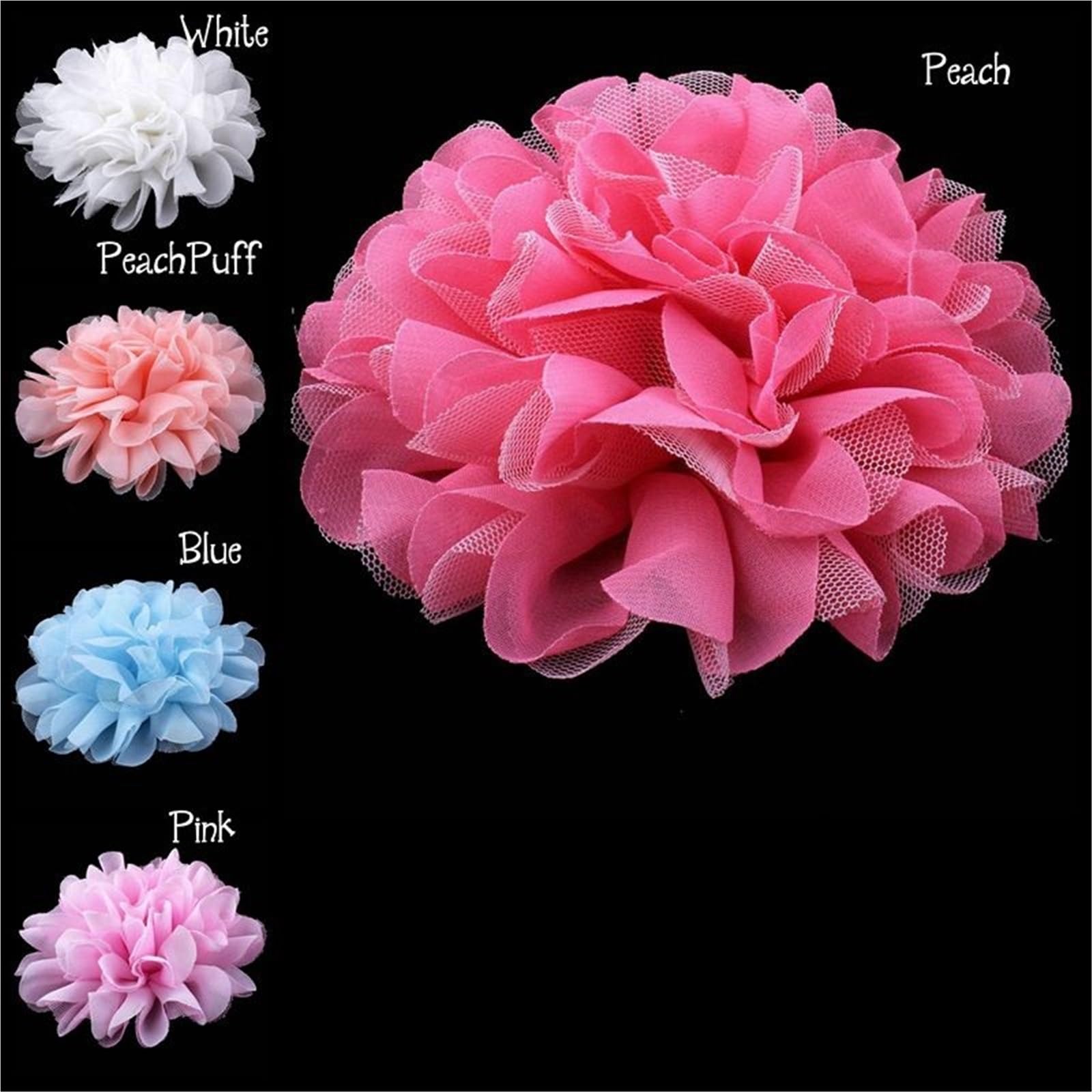 Bügelflicken 12 cm schicke große Mesh-Tüll-Stoffblume for süße Pastellfarben, Flatback-Chiffon for Stirnbänder(120Pcs)