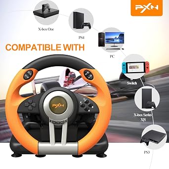 PXN Racing Wheel - Gaming Steering Wheel for PC, V3II 180 Degree Driving Volante Universal Usb Car Racing with Pedal for PC, PS4, PS3,Xbox Series X|S, Xbox One and Switch