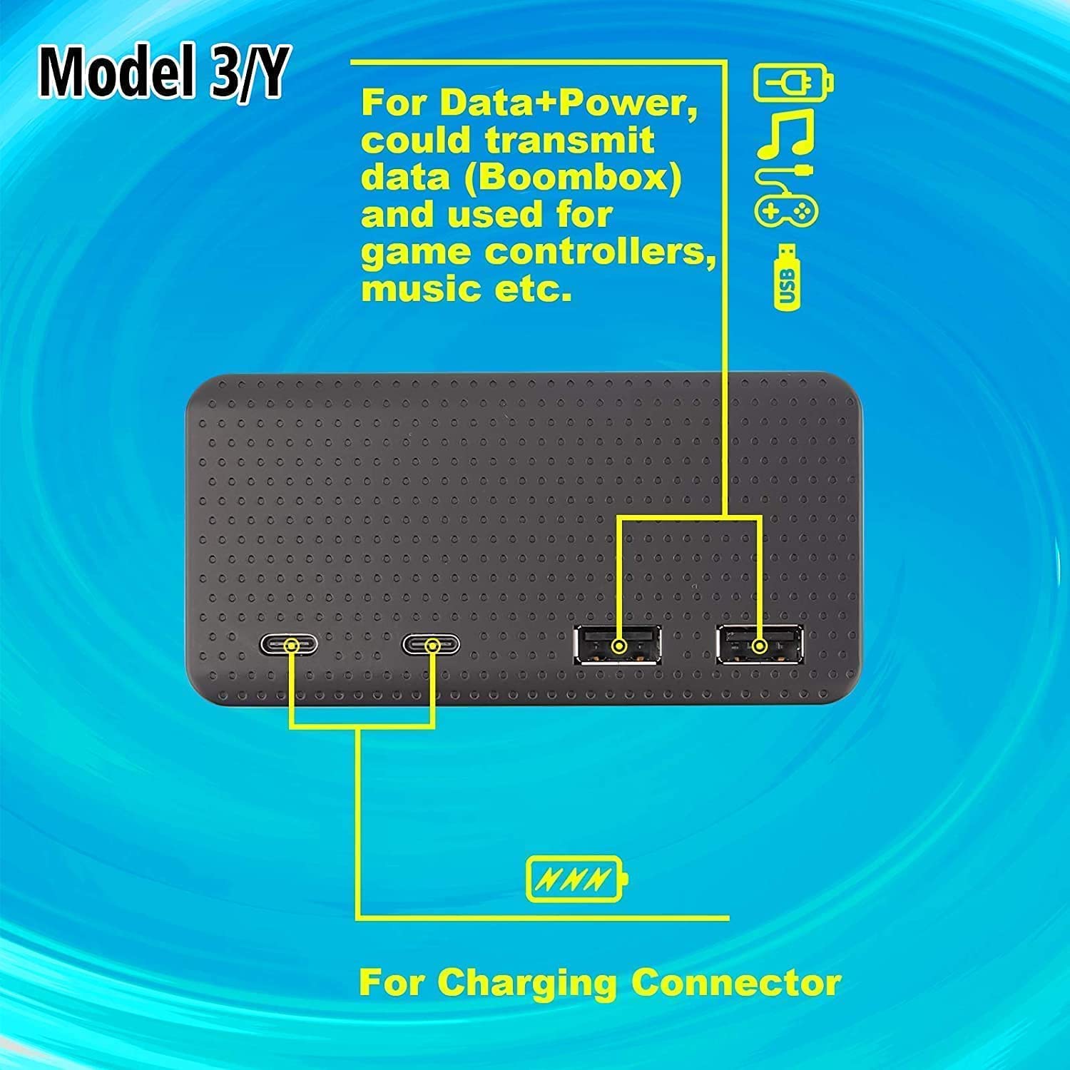 Adaptador consola central coche con concentrador USB 4 en 1 para Tesla Model 3 2021, accesorios Dashcam visor modo centinela USB Hub Pro Dongle USB