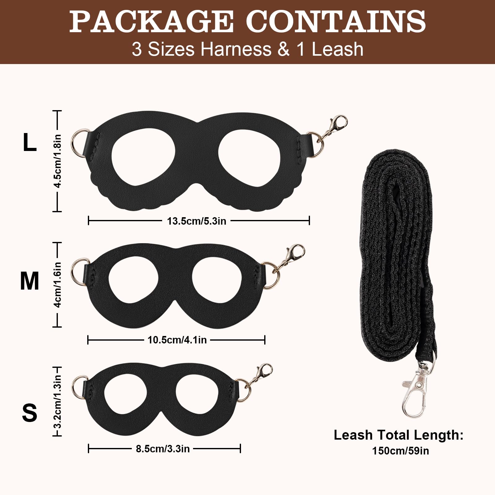 Rislobx Sugar Gilder Harness and Leash, 3 Pack Small Animal Walking Training Vest Accessories for Hamster Squirrel Rabbit Reptile (Black)