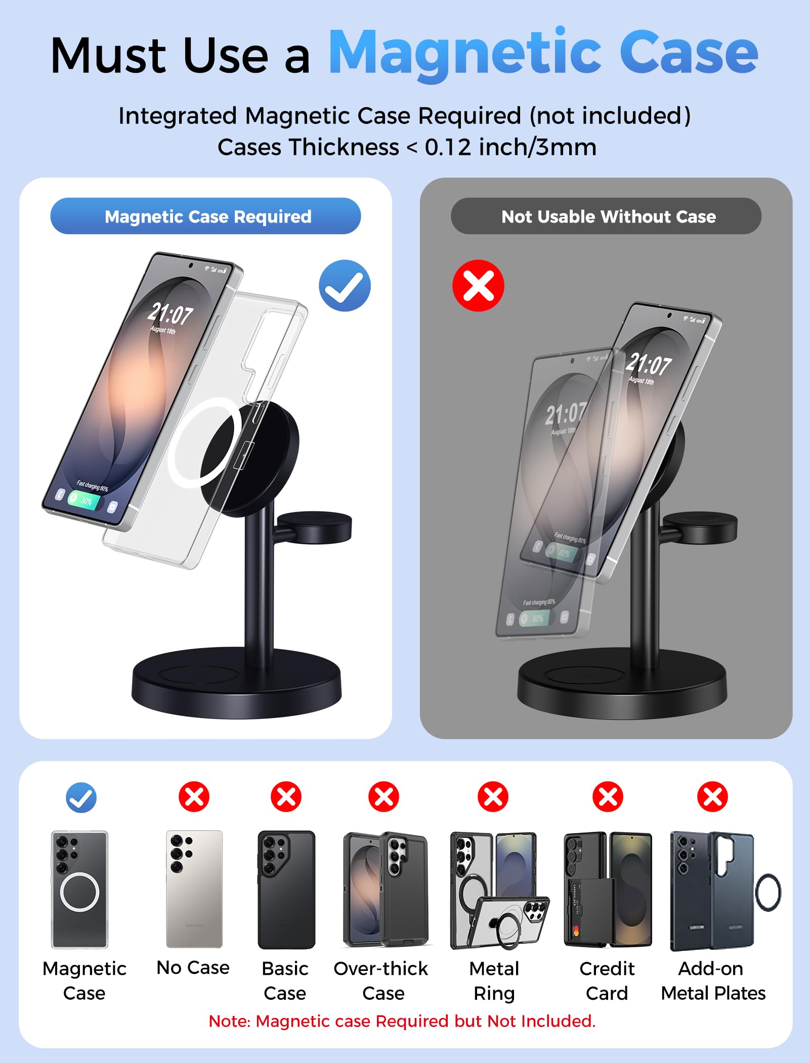 Caricabatterie wireless magnetico per Samsung, stazione di ricarica 3 in 1, compatibile con Samsung Galaxy S25 Ultra S24 S23 Z Fold/Flip 7, caricabatterie rapido per Watch Ultra 8 7 6 Buds 3/Pro