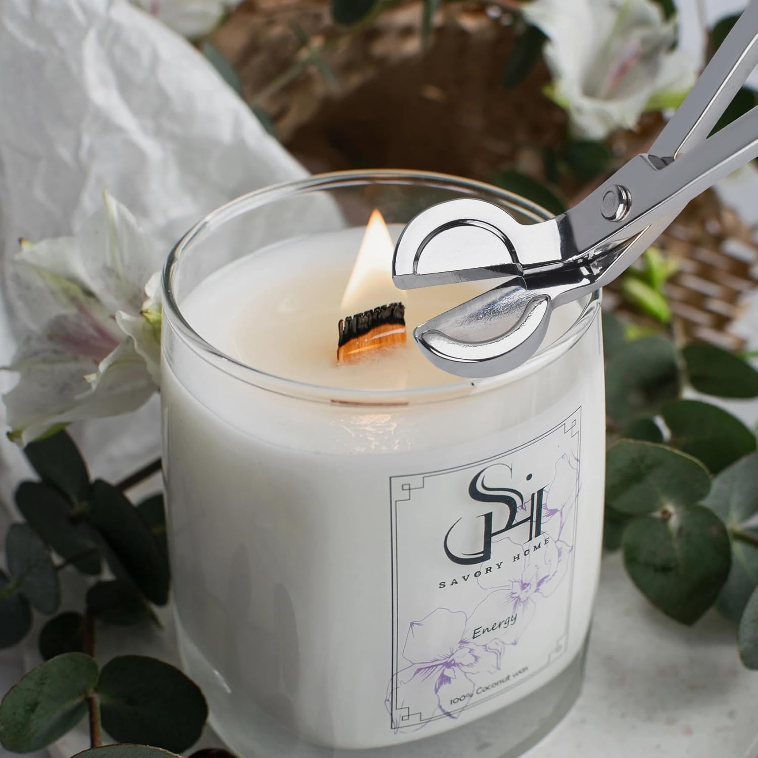 Candle Wick Trimmer, Polished Stainless Steel Candle Scissors, Candle Snuffer, Candle Wick Clipper, Oil Lamp Candle Accessories for Various Occasions (Silver)
