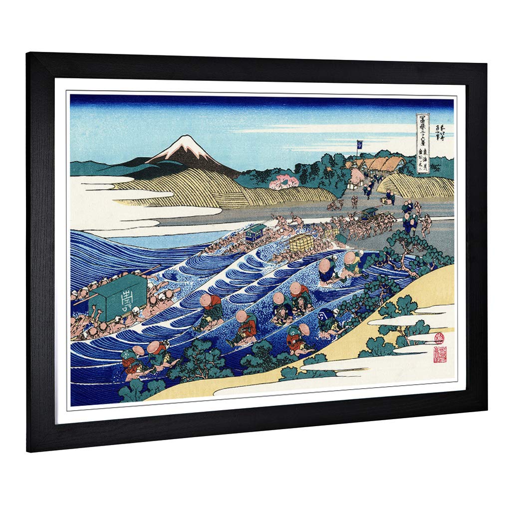 Big Box Art Framed Print of Hokusai Japanese Oriental Kanaya Design | Wall Art Picture | Home Decor for Kitchen, Living Room, Bedroom, Hallway, Black, A2 / 24.5x18 Inch / 62x45cm