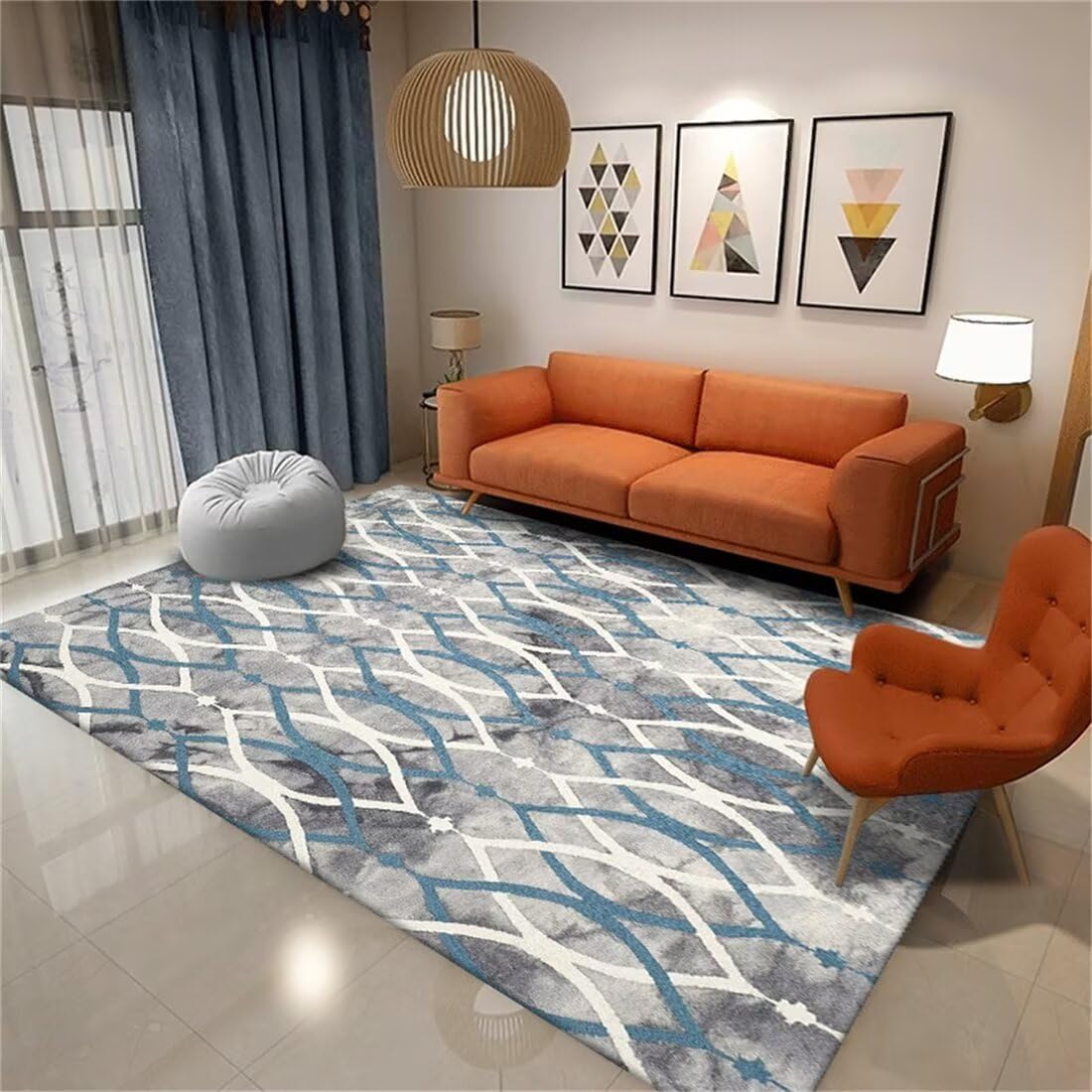 Tapis acoustique anti-salissure gris-bleu pour grand salon