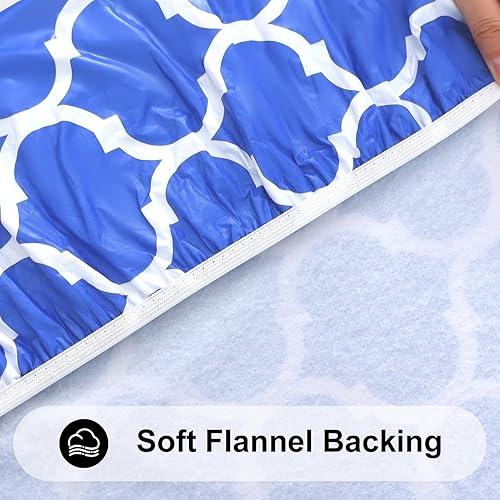 Miniatura 113 de Smiry - Mantel redondo de vinilo ajustable con bordes elásticos y parte trasera de franela, mantel de vinilo impermeable, lavable, diseño enrejado