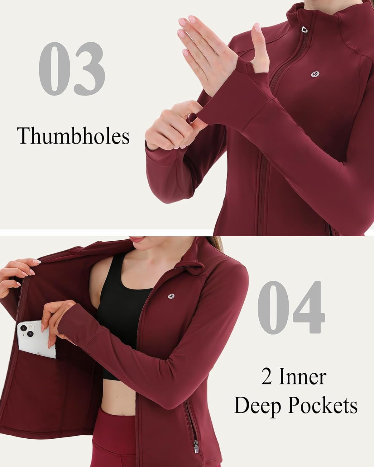 Women's Lightweight Full Zip Workout Jacket - Slim Fit Running Yoga Sports Jacket with Thumb Holes & Pockets for Gym - Image 5