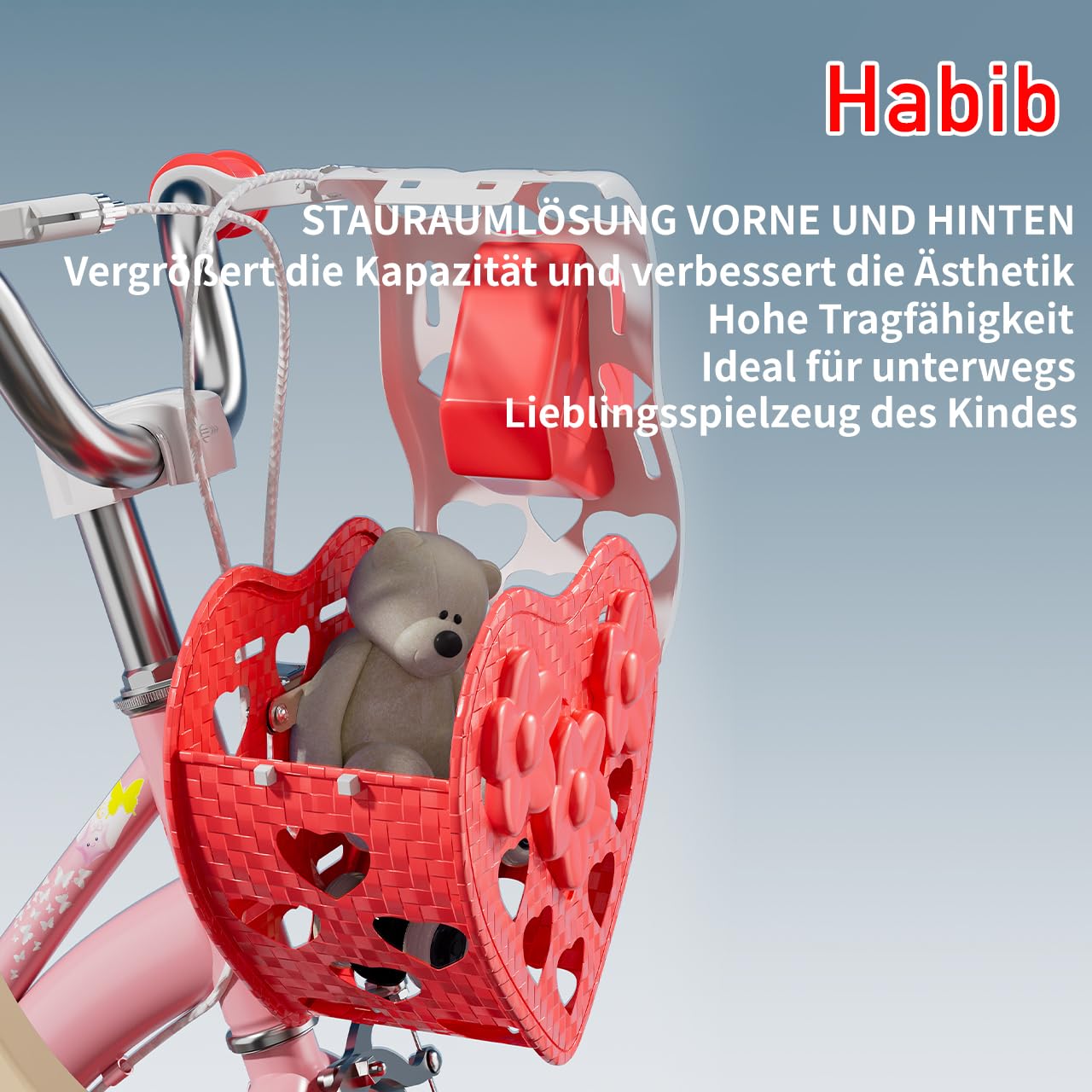 Habib Mädchenfahrrad Prinzessin 12 14 16 Zoll | Komplettset mit Korb, Schutz-Set & Pumpe, Trinkflasche | Kinderfahrrad mit Stützrädern & Dual-Bremssystem für Mädchen 3-8 Jahre