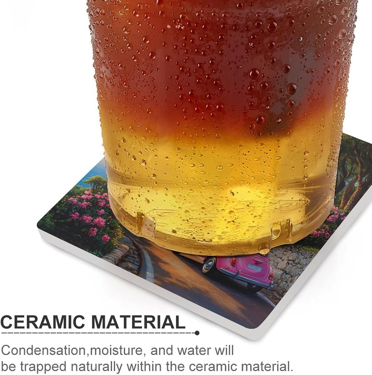 Car Balloon Ceramic Coasters Set Square Drink Coasters Table Coaster for Kitchen Desktop Decor