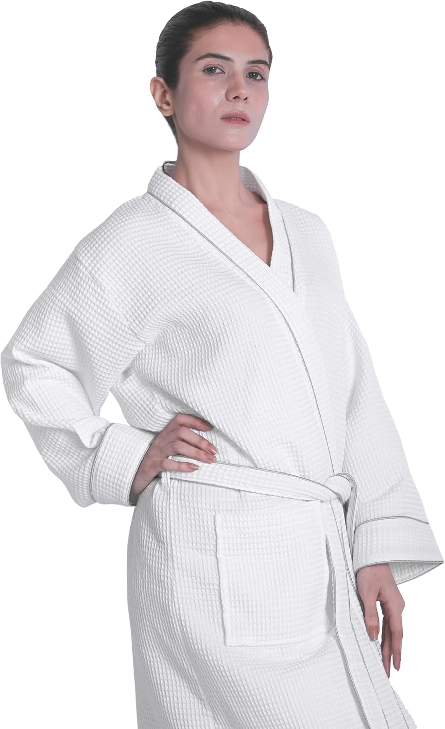 Looperry Unisex White Waffle Bathrobe (1 Piece) Luxurious & Lightweight Shower Robe in Organic Cotton Poly Blend