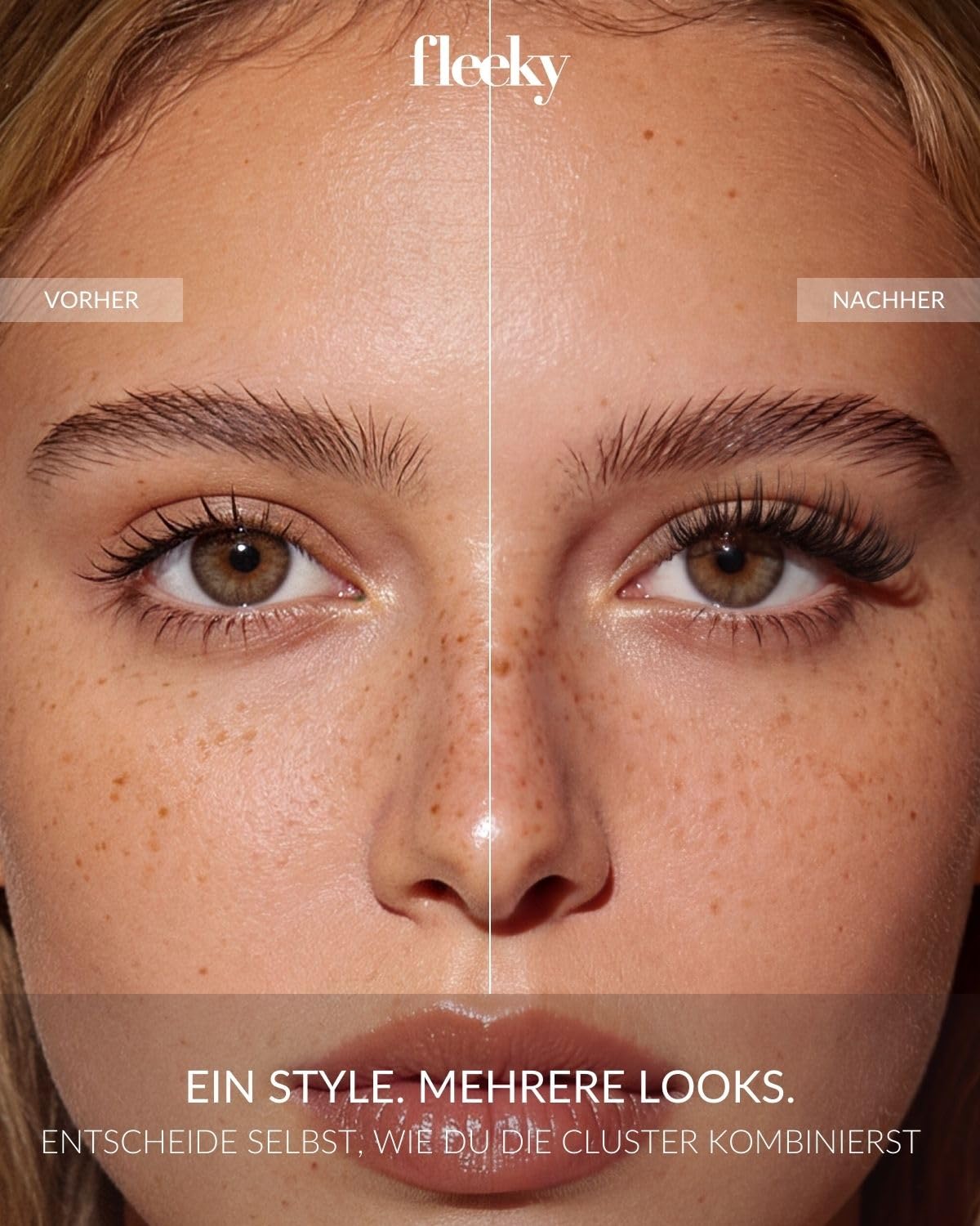 Fleeky Press On Lashes Glam – selbstklebende Wimpern ohne Kleber – Pre Glued Cluster Lashes für voluminösen Look mit bis zu 3 Tage Halt (Family Dinner)