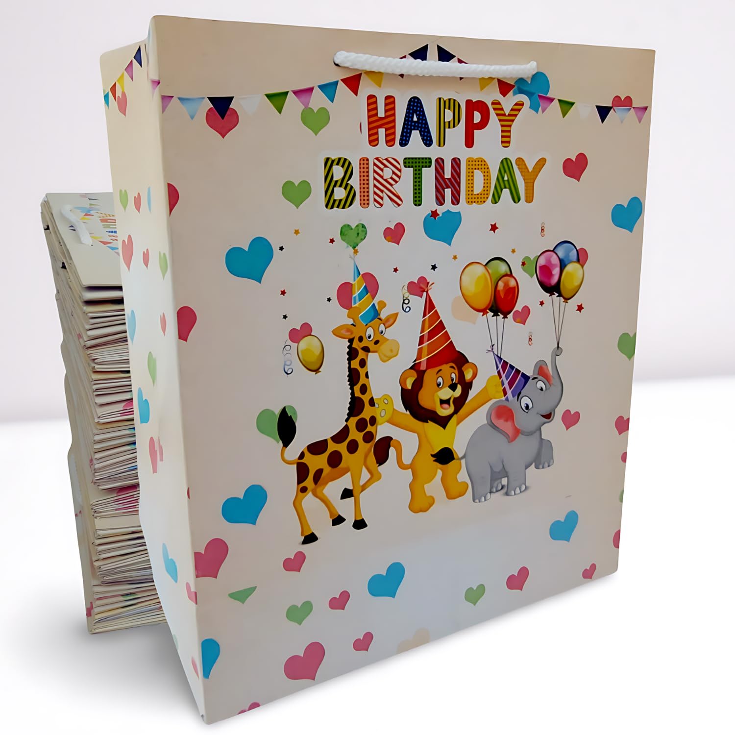 IncyWincy Happy Birthday Return Gift Goody Bags (Pack Of 60), Reusable Paper Goodie Bags For Occasions, Birthday, Wedding, Reception, Engagement, Housewarming, Diwali, Christmas,White