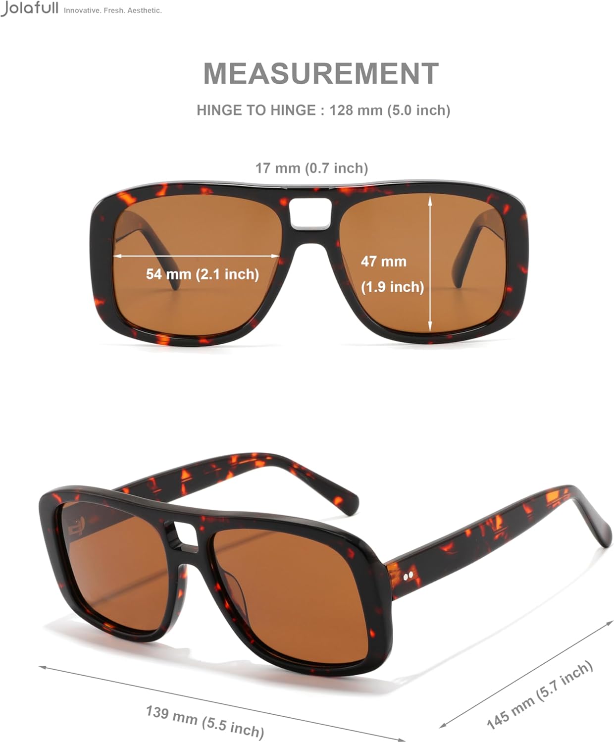 JS2505 Aviator Rectangle Polarized Men's Acetate Sunglasses Double Bridge