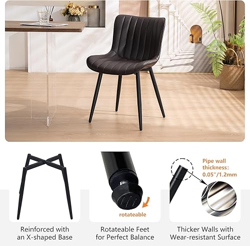 Miniatura 7 de YOUNUOKE Juego de 2 sillas de comedor tapizadas modernas de mediados de siglo, cómodas sillas de piel sintética sin brazos con patas de metal para