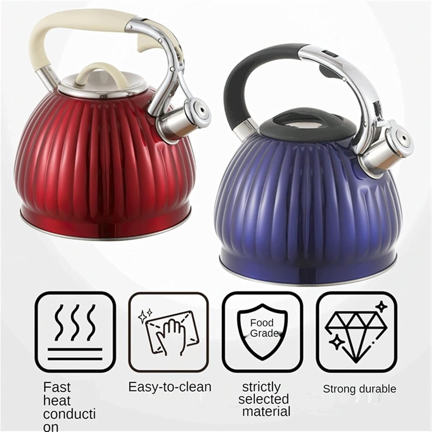 Whistling Kettle Tea Kettle 3L Stainless Steel Whistling Tea Kettle Large Pumpkin Heat-Proof Handle Stove Teakettle Food Grade Tea Pot for Stovetop Teakettle Teapot