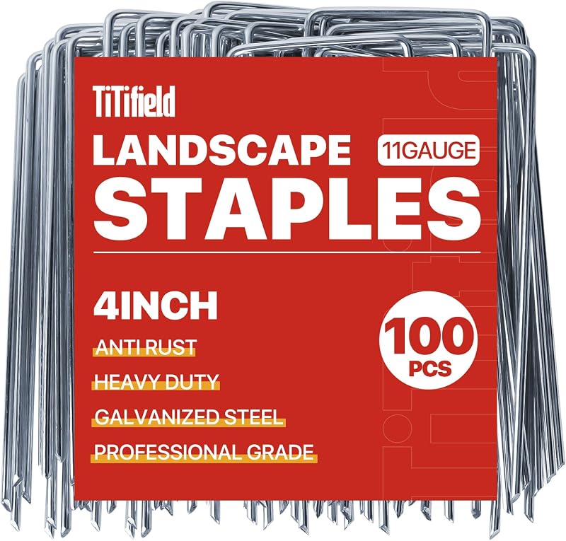 4 Inch Landscape Staples Galvanized Garden Stakes 100 Pack | Sharp Ends Durable Anti-Rust Landscape Pins for Securing Weed Barrier Fabric, Artificial Turf, Landscaping and Ground Cover