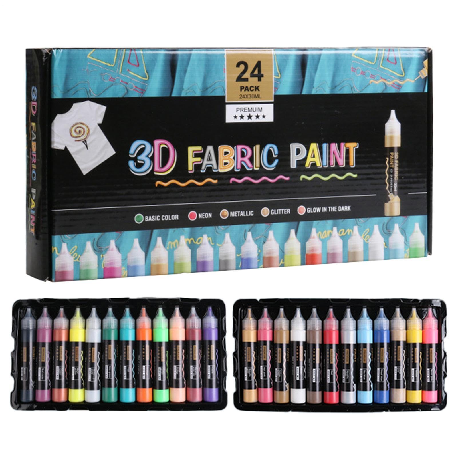 Colore per Tessuti per Abbigliamento Kit di Pittura per Tessuti a 24 Colori | Pittura per Magliette per Adulti, Principianti, Artisti, Studenti d'Arte, Professionisti