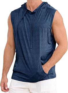 Men's Sleeveless Hooded Tank Tops Workout Gym Shirts Muscle Cut Off Bodybuilding Hoodies Athletic Activewear T-Shirts Navy Blue