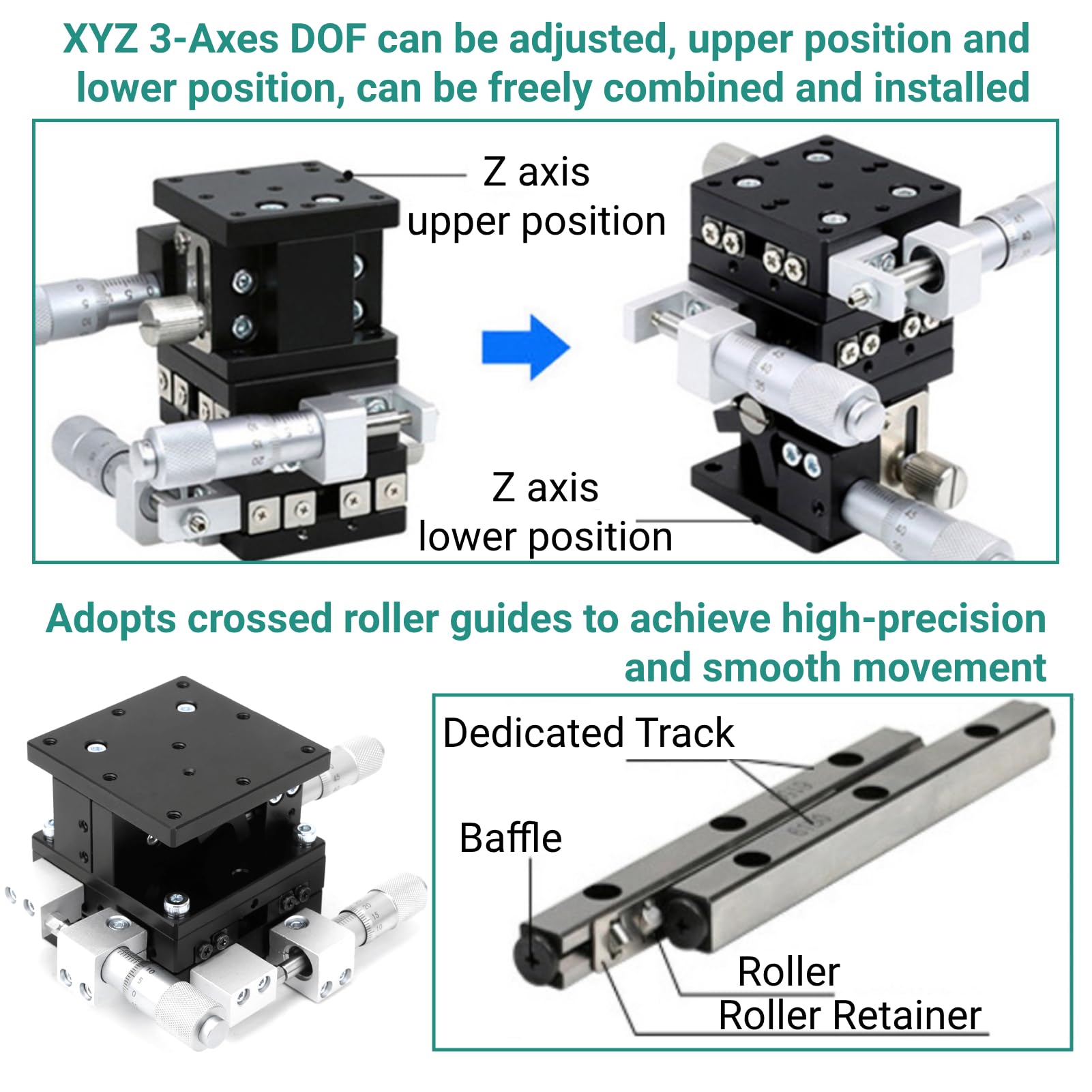 3-Achsen Manueller Lineartisch Trimmplattform Tuning-Schiebetisch LD60-LM XYZ 60 X 60 Mm für Optische Instrumente Messgeräte