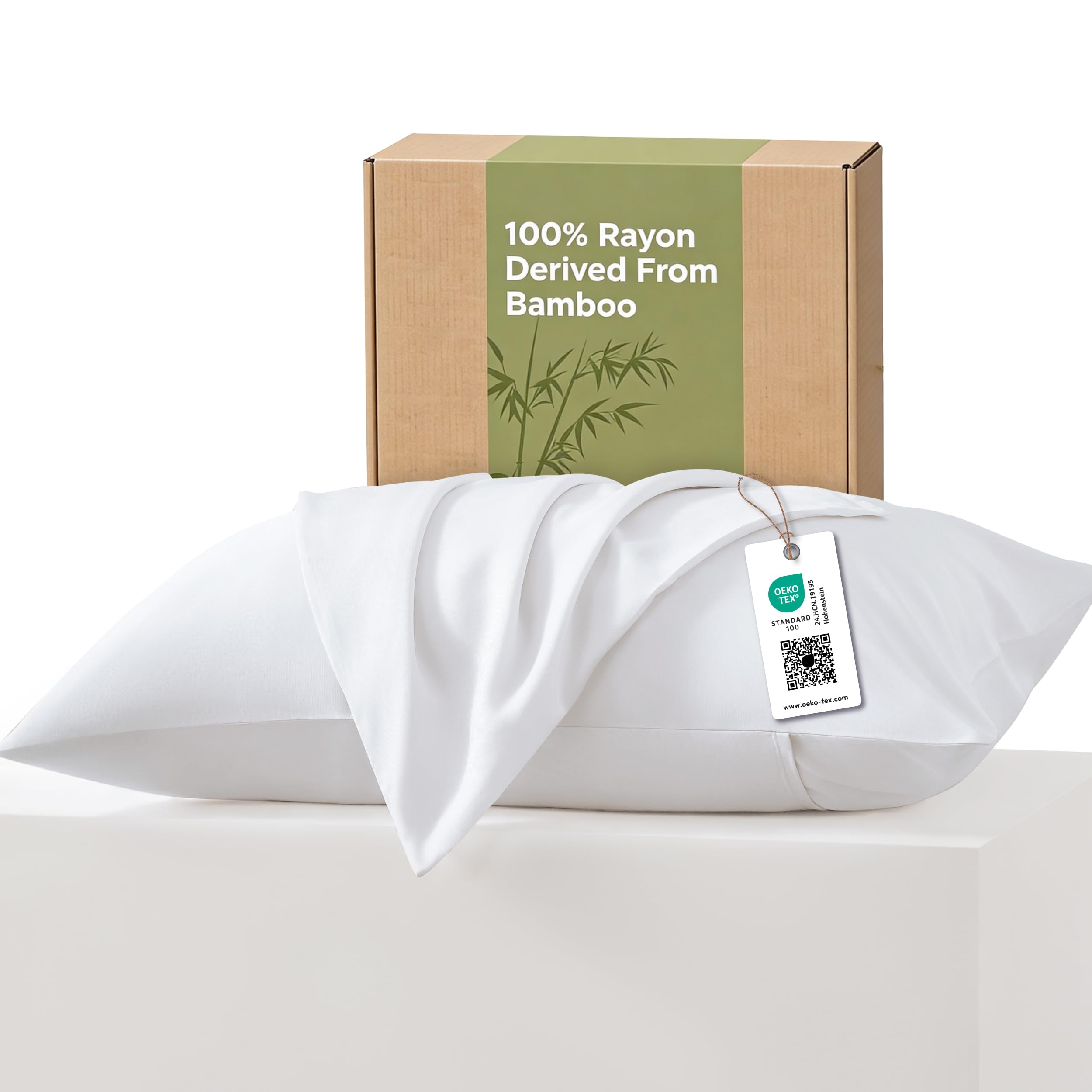 Bedsure Pillow Cases for Hair - 100% Rayon Derived from Bamboo, Cooling Pillowcases 2 Pack with Envelope Closure, Perfect for Hot Sleeper, Gifts for Women, Standard Size 50x75 cm, Pure White