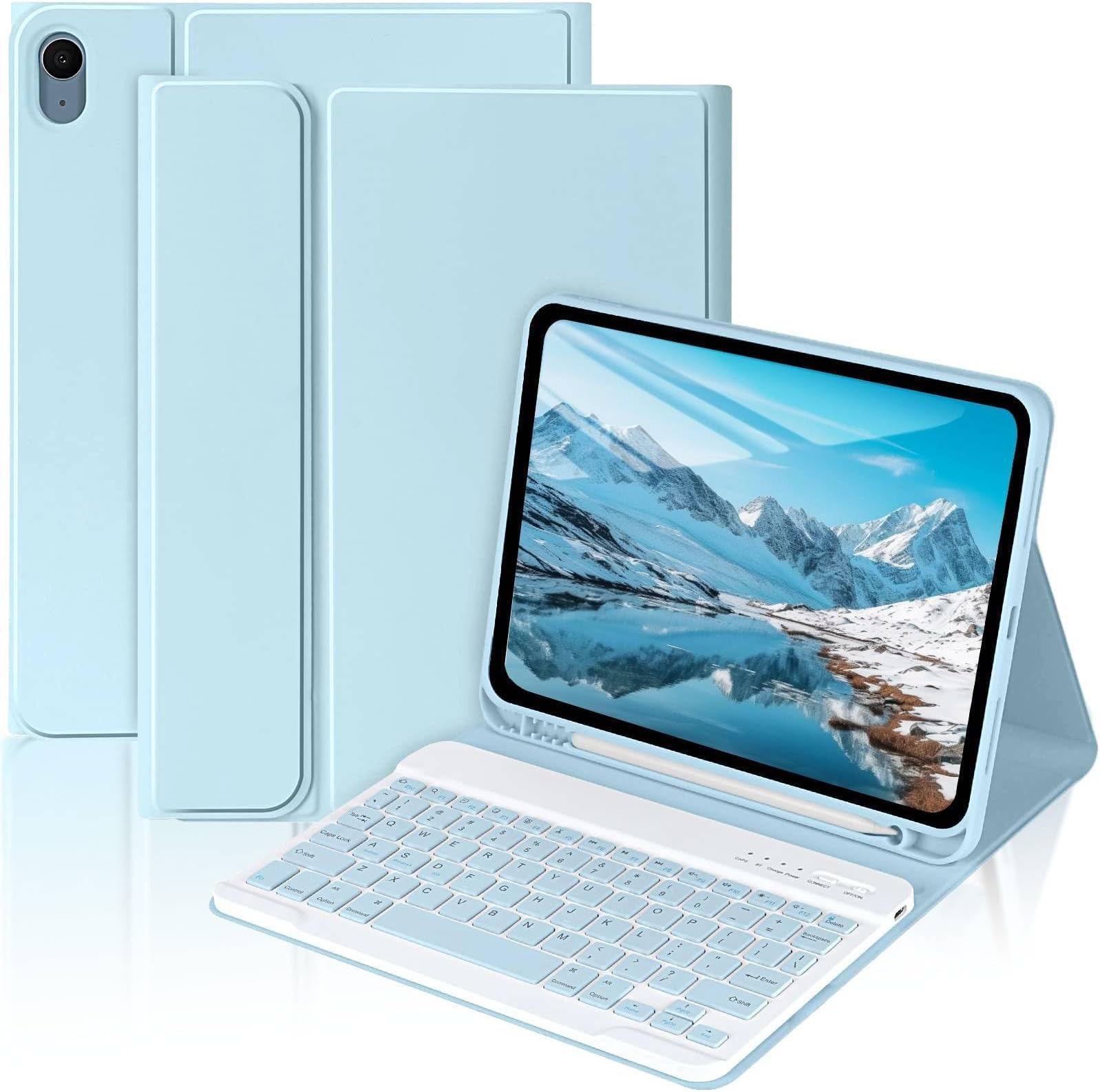 MMK for iPad 11th 10th Generation Case with Keyboard (2022, 10.9"), Wireless Detachable Keyboard, Pencil Holder for iPad 11 inch (A16 2025), 10th Gen (10.9 Inch 2022) Blue
