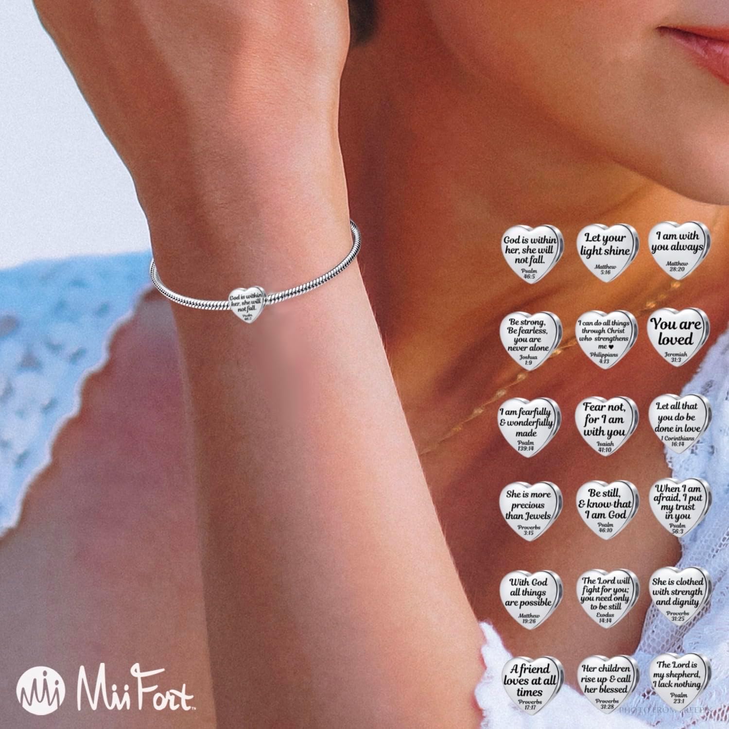 MiiFort Bible Verse Love Heart Charm fit Pandora Charms Bracelets Religion Birthday Bead Gift for Women Daughter Stainless Steel - Image 5