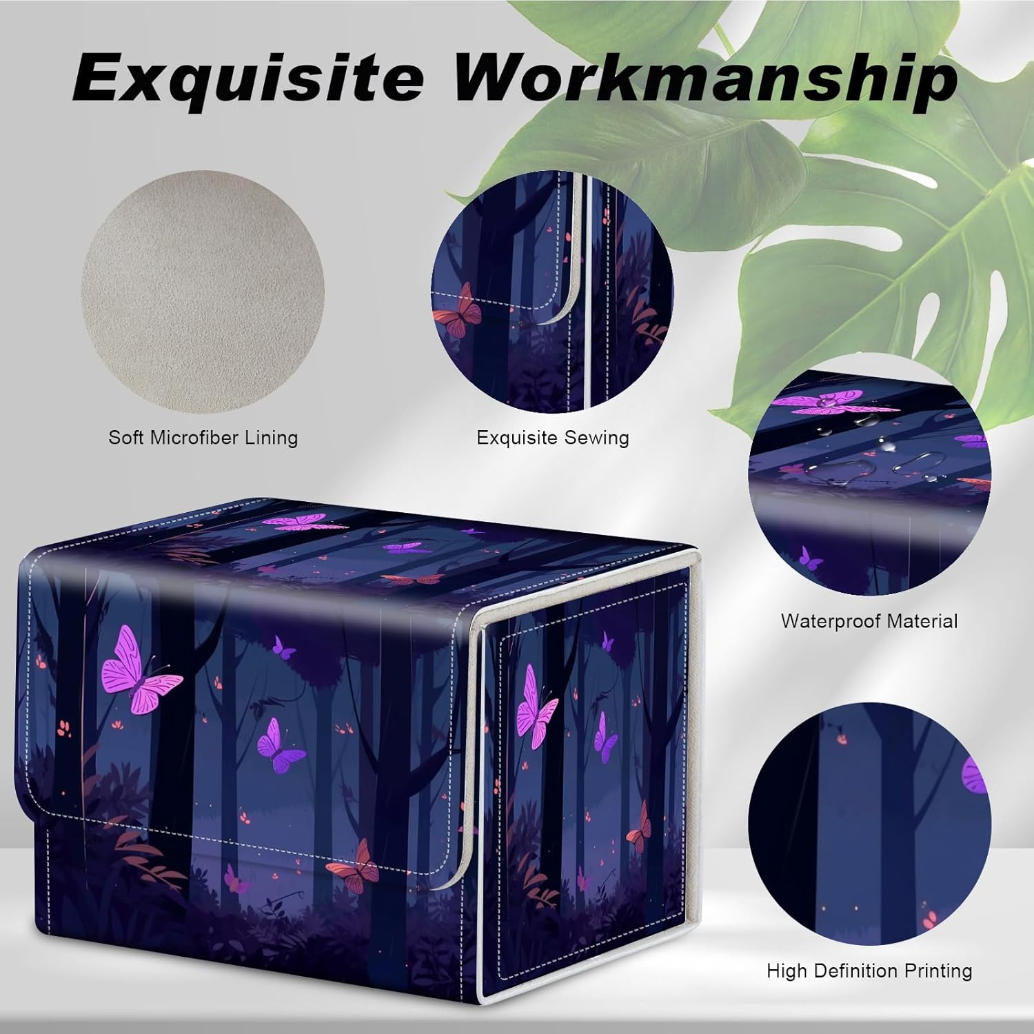 DEGDFSGR for TCG MTG Card Game Storage Box Organizer Trading Card Case Commander Deck Box Magnetic Closure Creative Pattern Up to 200 Cards, Violet Butterflies