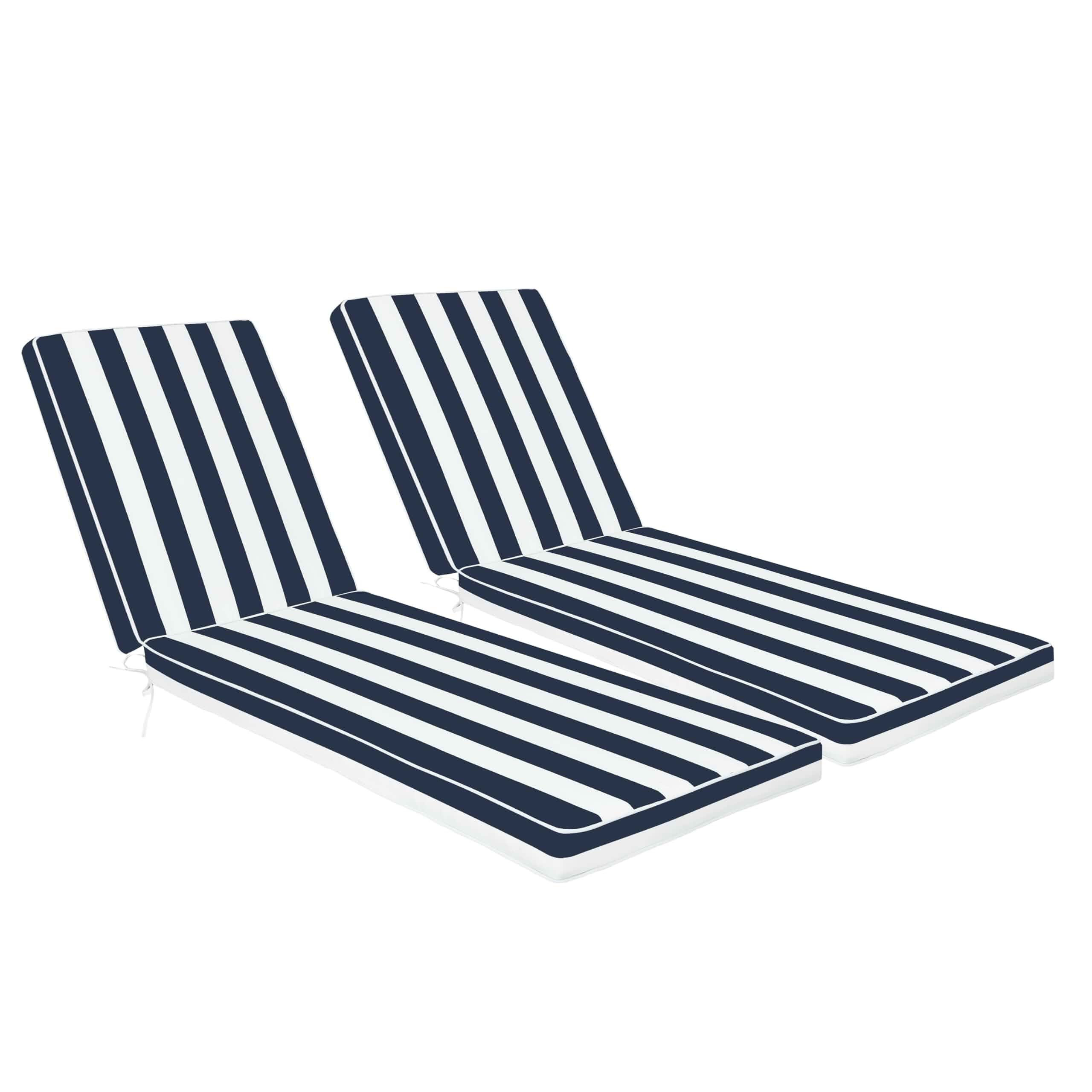 Only choice Chaise Lounge Cushions Outdoor, Fade & Water Resistant Patio Lounge Chair Cushion Replacement 2-Piece Set with High-Resilience Foam 80" x 26" x 3" for Pool, Deck (Blue & White Striped) Striped
