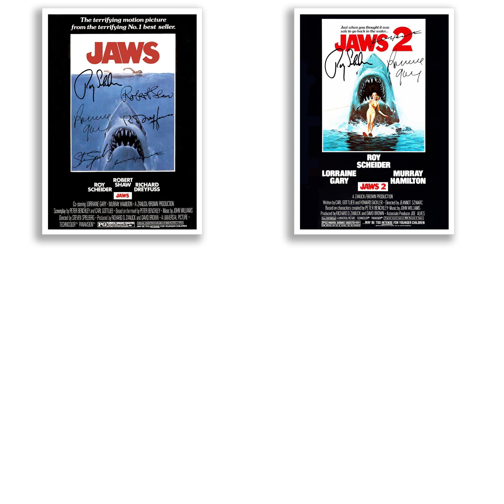 Mounted Gifts Both Movies A4 Poster Only Jaws Cast Signed A4 Poster Photo Print Framed Autograph Gift Movie Film (Both Movies A4 Poster Only)