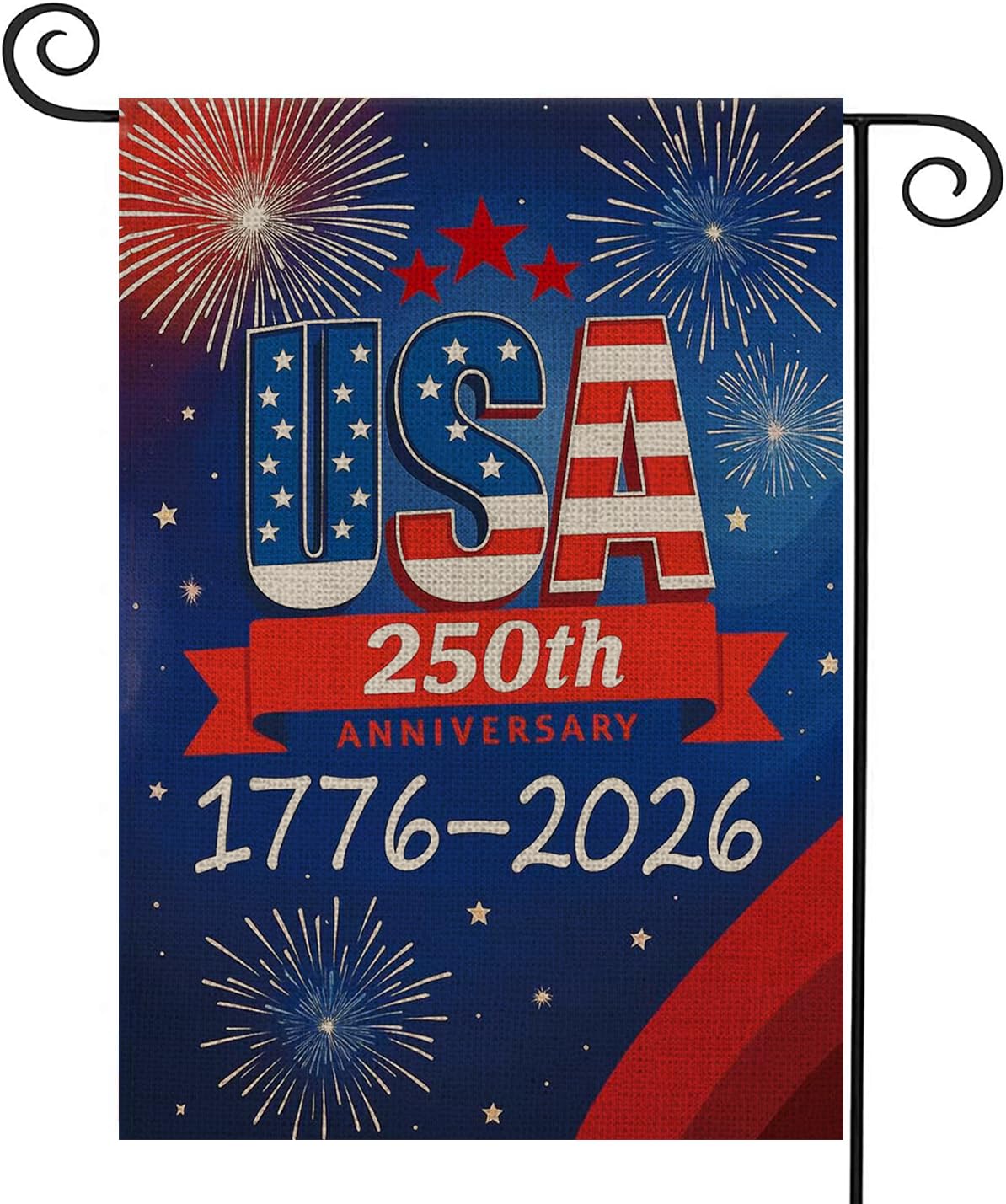 250 Anniversary Usa Garden Flags for Outside, 250 Anniversary USA Flag with Fireworks Design, 1776-2026 Patriotic 4th of July Decorations Yard Sign Double-Sided Waterproof House Flag 12x18 Inch 250 Year American Flag