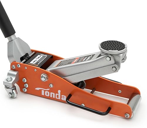 Miniatura 8 de TONDA Gato de piso de perfil bajo, gato hidráulico de aluminio y acero de 2 toneladas con sistema de bomba doble, elevación rápida, naranja