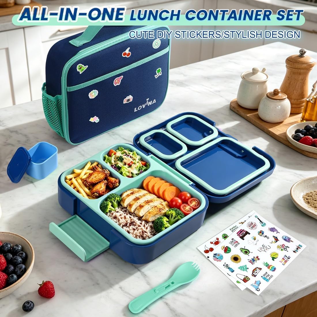 Bento Lunch Box Set For Kids Adult With Thermo Bag, BPA-Free, Leak-proof