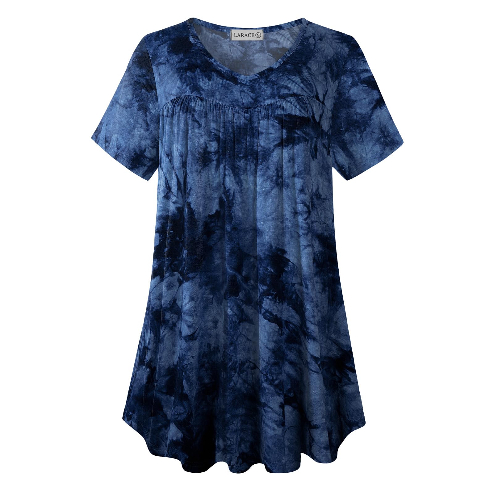 LARACE Plus Size Tunic Tops for Women V Neck Pleated Casual Blouses Summer Shirts