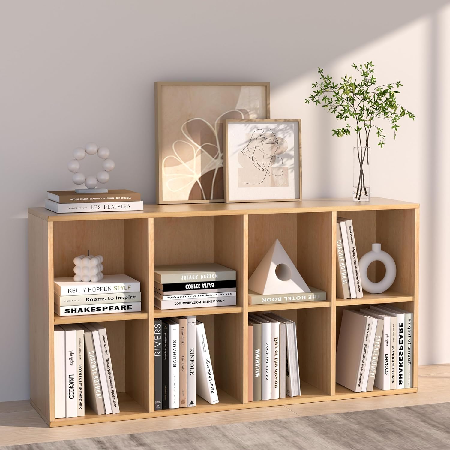 Regal mit 8 Fächern, Holz Bücherregal, Würfelregal, Standregal für Wohnzimmer, Schlafzimmer, Büro, Kinderzimmer (Eichefarben, 8 Fächern （35T x 143B x 72,2H cm）)