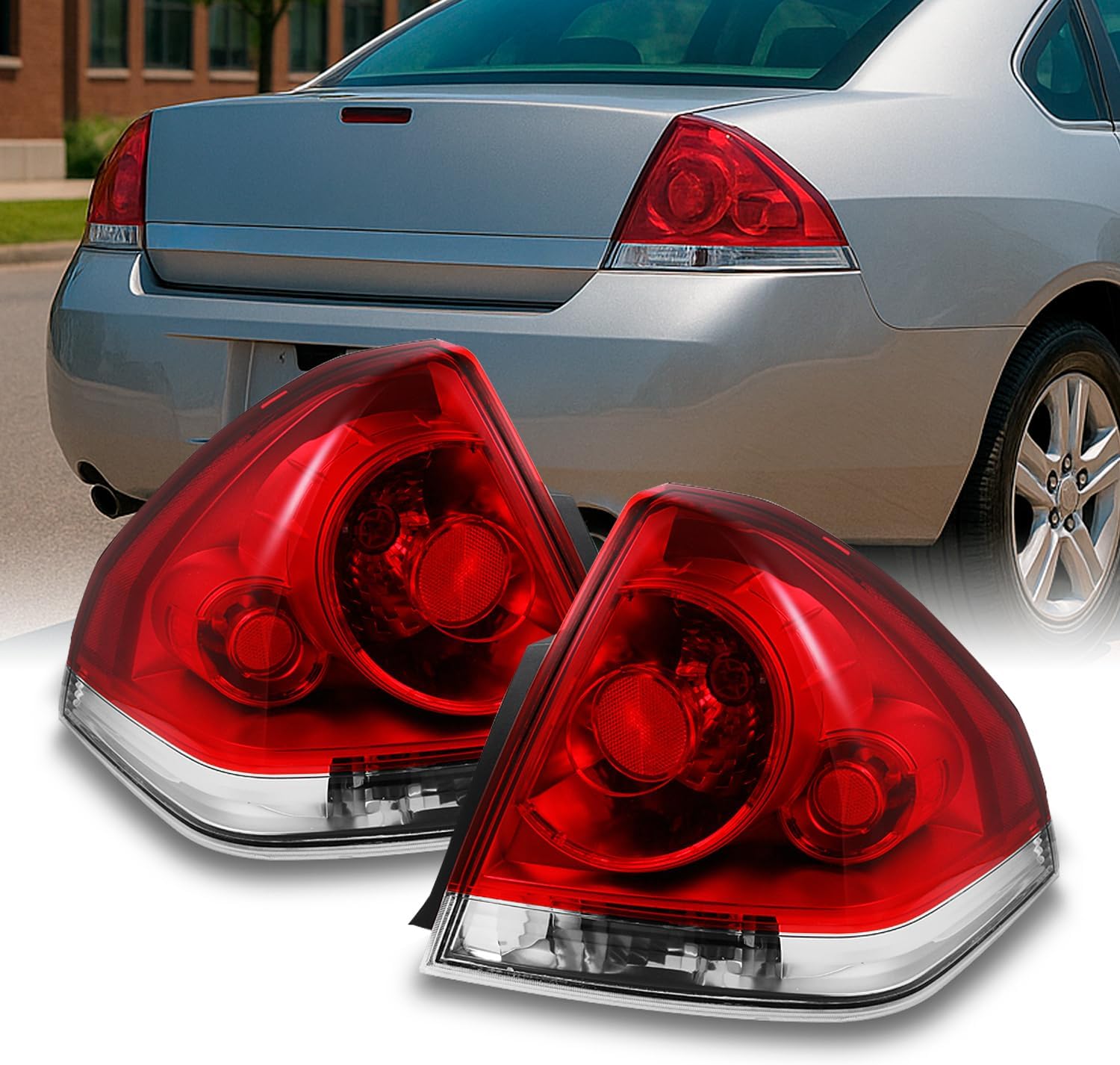 AKKON - For Chevy Impala Replacement Red Clear Tail Lights Driver/Passenger Rear Lamps Pair New