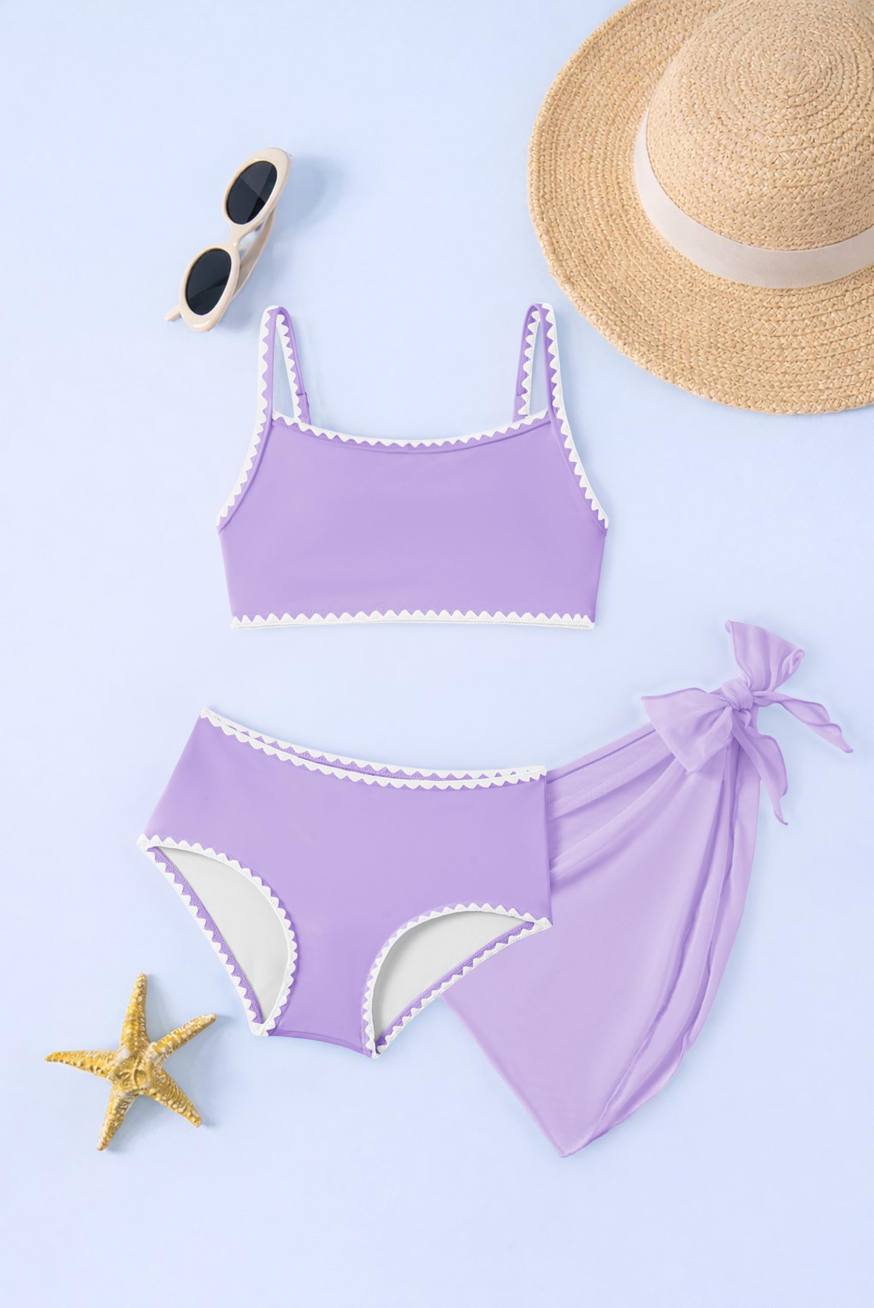 Arshiner Ninas Conjunto Bikini Tres Piezas Top Deportivo Cintura Alta Braga Falda Playa Piscina Secado Rapido Elastico Infantil 6 13 Anos