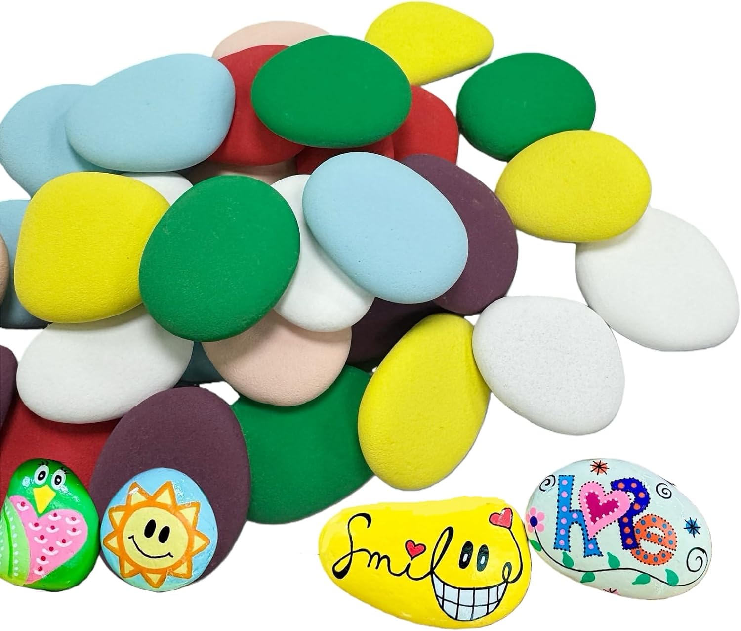 Lifetop 21PCS Painting Rocks,2"-3" Pre-Colored Smooth & Flat Rocks for Kindness Rocks,DIY Crafts,Holiday Decor, Classroom Art Supplies, Garden Landscaping, Planters, Vase Fillers